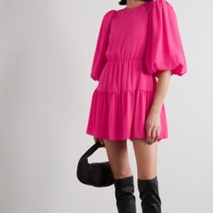 NWT Alice+ Olivia Hot Pink Puff Sleeve Mini Dress